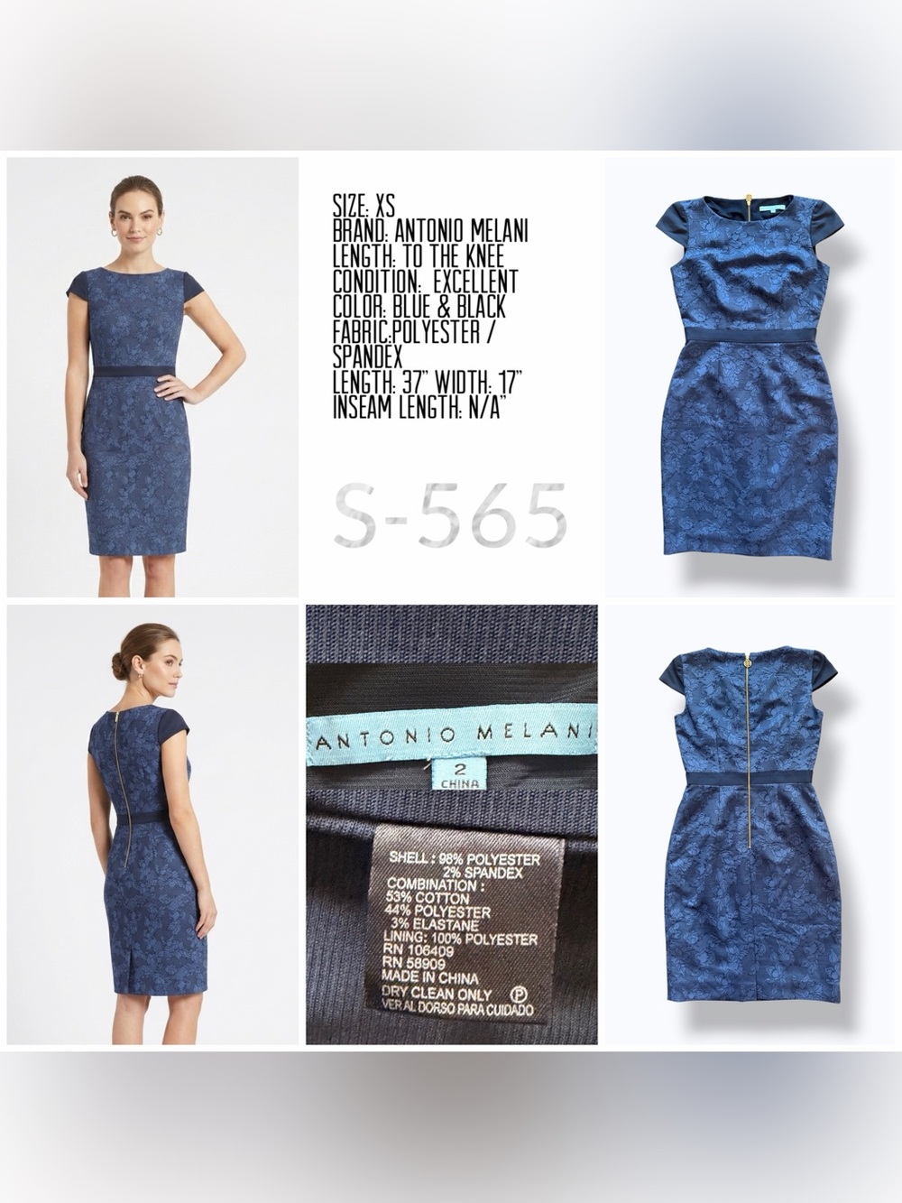Antonio Melani,  Navy Floral Lace Sheath Dress - XS - Picture 6 of 6
